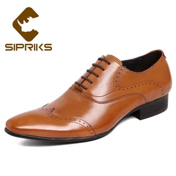 

Sipriks Mens Genuine Lether Dress Shoes Retro Classic Wingtip Shoes Pointed Oxfords Brown Black White Wedding Formal Gents Shoes