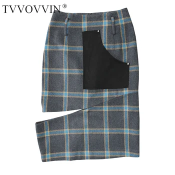 

TVVOVVIN Spring 2020 New Hit Color Lattice Irregular Pocket Woolen Skirt Women High Street Temperament Wild Fashion Skirt DM2W