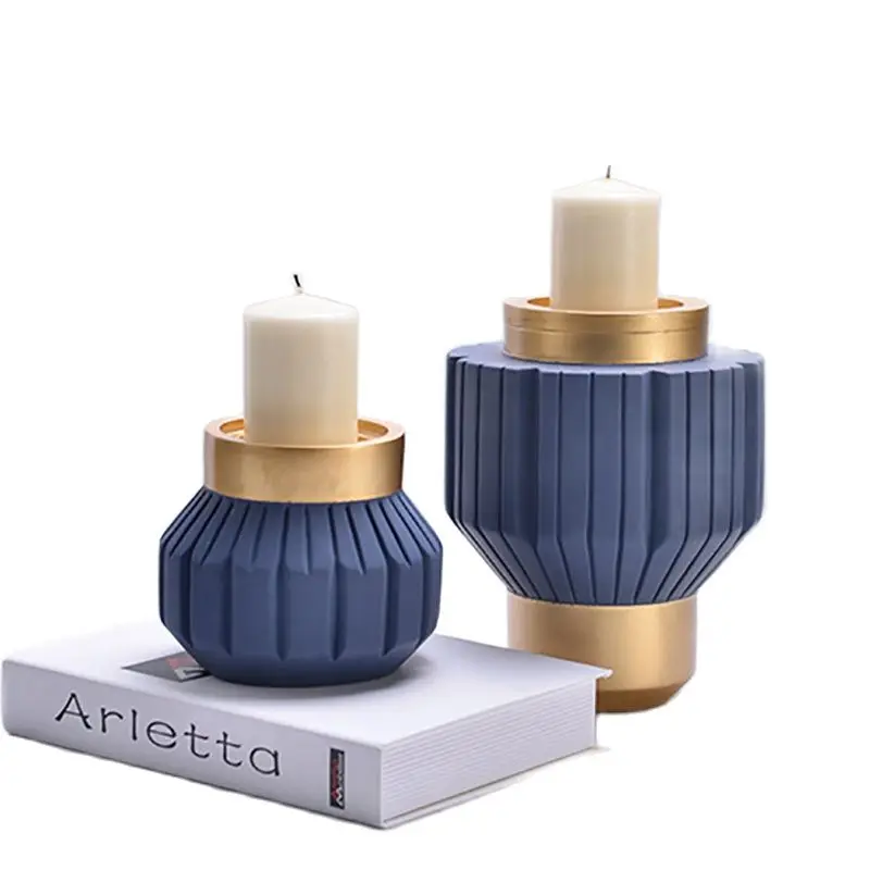 Nordic Blue Resin Candlestick Crafts Creative Gold Candle Holders Accessories Living Room Candles Home Decoration Mumluk Gift | Дом и сад