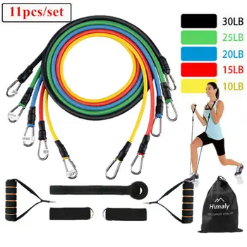 

11pcs Fitness Resistance Bands Gym Kit Tubes with Handle Door Anchor Ankle Strap