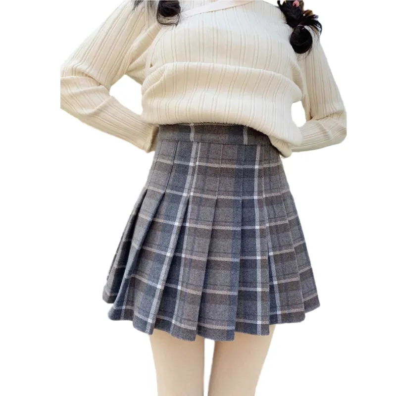 

Autumn Japan Style School Girl Pleated Skirt Women Winter Harajuku Vintage Plaid High Waist Wool Mini Cosplay Tennis Skirts