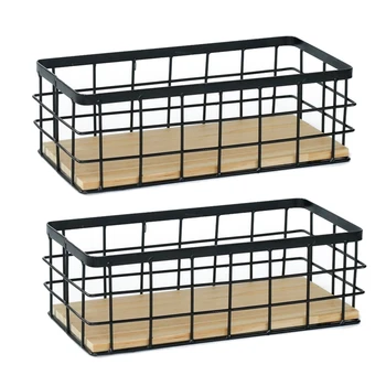 

2 Pack Iron Storage Basket Tableware Sundries Organizer Desktop Cosmetics Finishing Storage Basket Home Decor