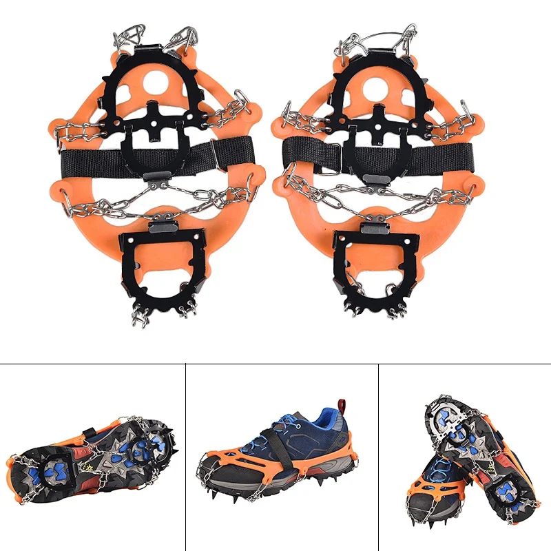 2PCS Ice Cleats Crampons Traction Snow Grips For Boots Shoes Anti Slip 12-Spikes Safe Protect For Hiking Climbing Mountaineering