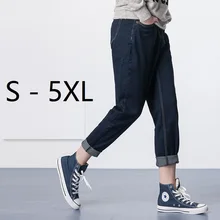 Женские джинсы размера плюс, джинсы с высокой талией, женские длинные джинсы для мам, черные Весенние новые синие, горячая Распродажа, однотонные свободные штаны-шаровары, S-5XL