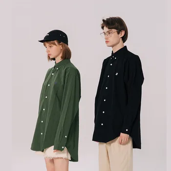 

Men Women Loose Long Sleeve Casual Shirt Male Couple High Street Vintage Fashion Solid Color Dress Shirts