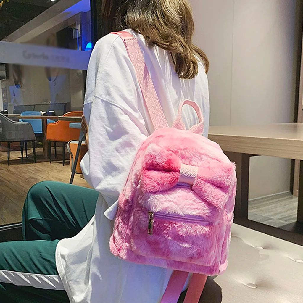 Aelicy мягкий меховой плюшевый рюкзак для женщин с бантом маленькие рюкзаки женская пушистая школьная сумка для девочек-подростков милые Mochilas
