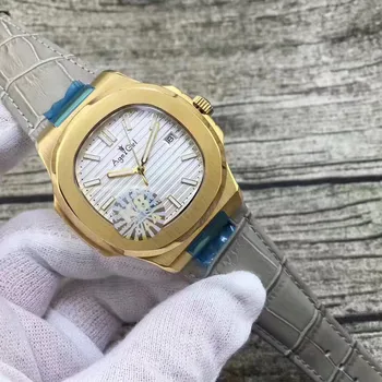 

Luxury Brand New Automatic Mechanical Men Sapphire Transparent Gold White Blue Grey Leather Glide Sooth Second Luminous Watch
