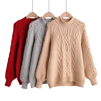 

O-neck Autumn Winter Women Sweater 2019 New Knitted Lantern Sleeve Solid Casual Pullover Female Sweaters