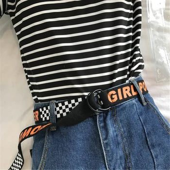 

130cm Belt Students Unisex Double D Ring Buckle Long Waist Strap Letter Printing Women Men Canvas Waistband for Jeans 2020 New