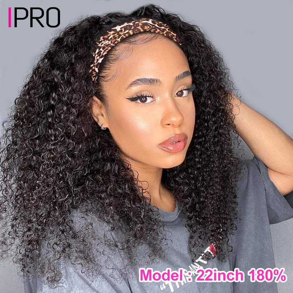 IPRO Headband Wig Human Hair Wigs Mongolian Kinky Curly Headband Wig