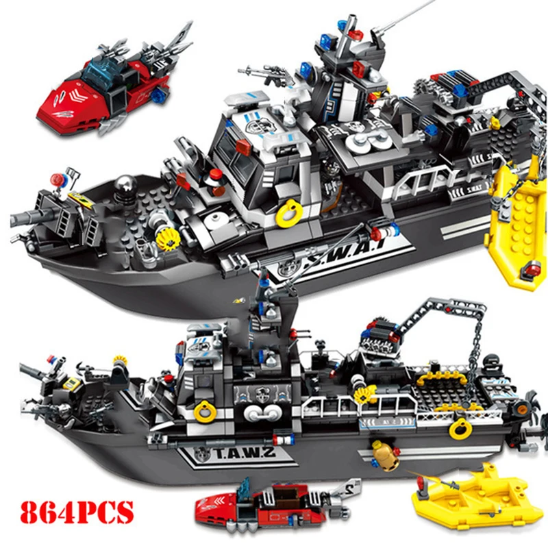 

864+pcs Maritime armed Special forces Rescue Team Building Blocks Toys Compatible Legoed War Education Bricks Toys For Children