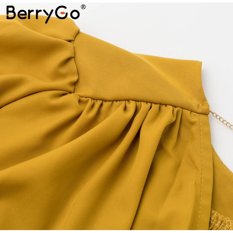 BerryGo элегантное облегающее офисное платье для женщин, рукав летучая мышь, осенние платья русалки для женщин, v-образный вырез, высокая талия, тонкие женские платья