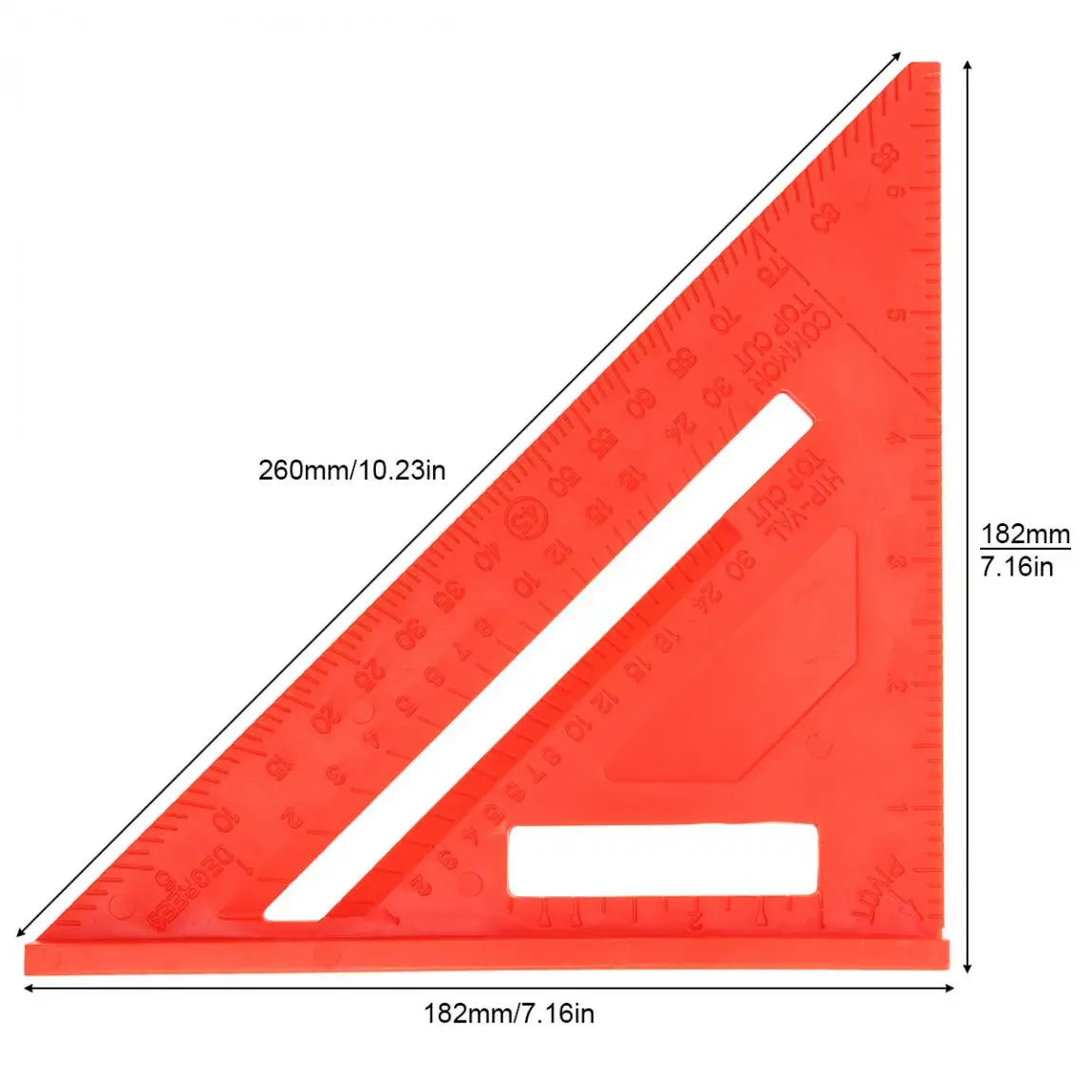 7 дюймов линейка Red пластмасс под прямым углом Треугольники линейка с 0,1 дюймов точность и 45 ° угол для деревообработки измерения