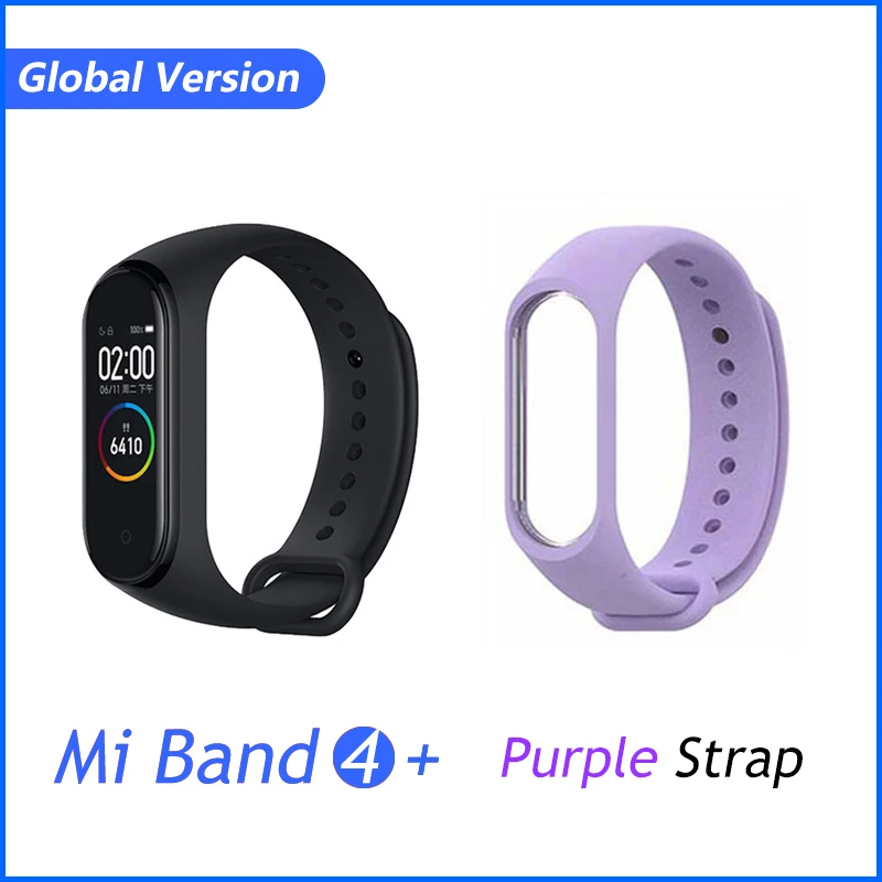 Фирменный Xiaomi mi браслет 4 браслет mi Band 4 фитнес-браслет 3 цвета AMOLED экран музыкальный контроль Smartband - Цвет: GB Purple Strap