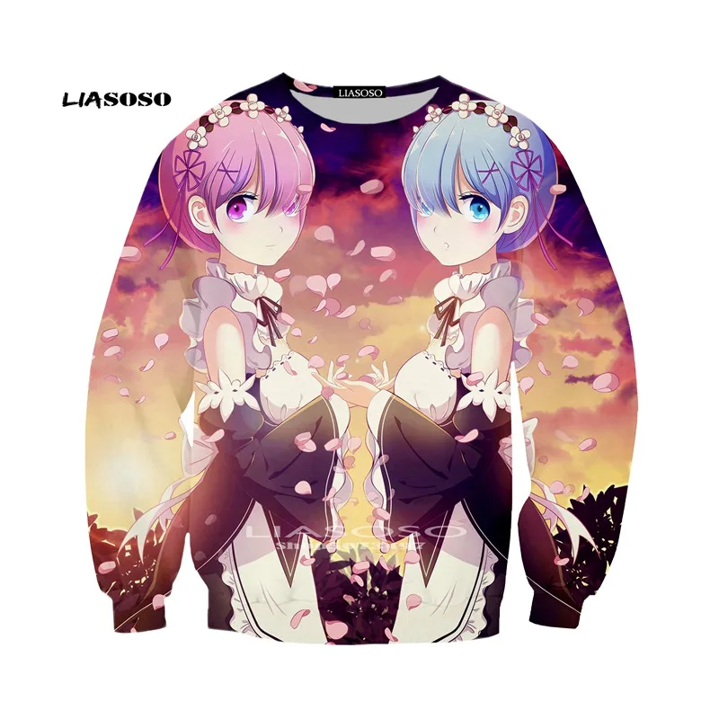 LIASOSO мультфильм аниме Re Zero Rem круглый свитер стиль модные толстовки Топы Прямая красочные плюс размеры S-6XL