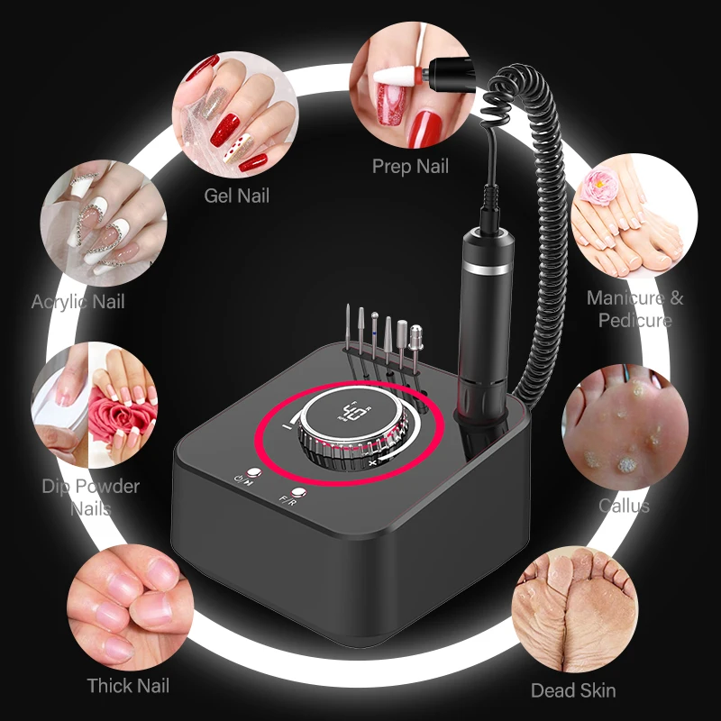 Ensemble de perceuse à ongles électrique 40 000 tr/min, lime à ongles avec fonction mémoire, perceuse à ongles, fraiseuse, outil de salon d'art des ongles_voghion.com