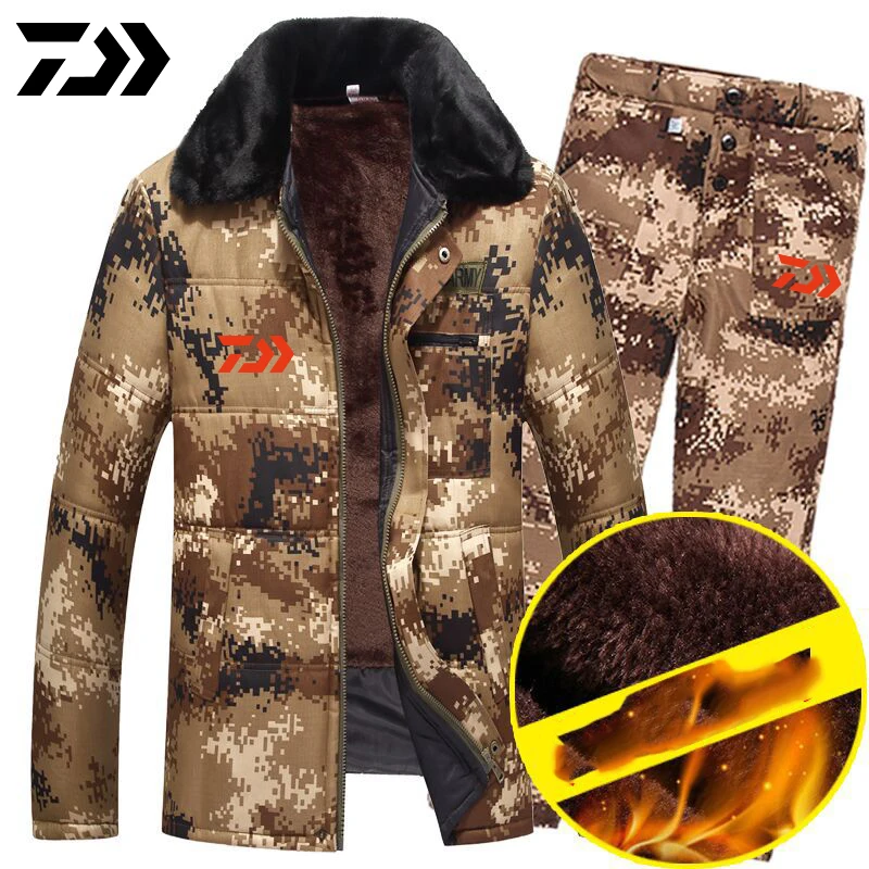 Daiwa рыболовные куртки для рыбалки на открытом воздухе, пальто с капюшоном, штаны, набор, сохраняющий тепло, зимняя антимоскитная Солнцезащитная одежда для кемпинга, рыбалки - Color: PR-1