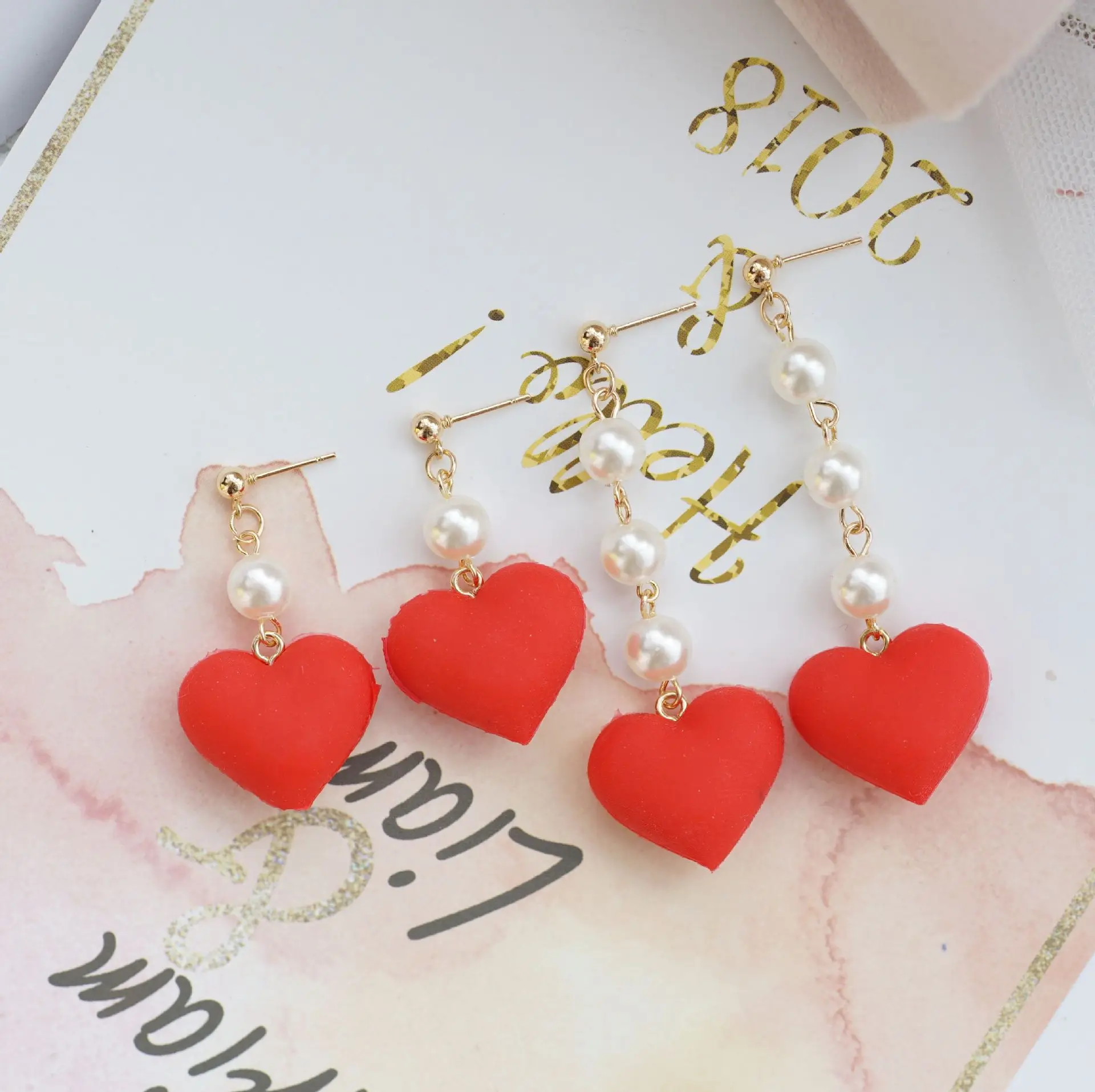 Korean Fashion Jewelry Heart Hyperbole Earring Boucle D'oreille Femme 2019 Pendiente Mujer Moda Big Red Pearl Lovely | Украшения и