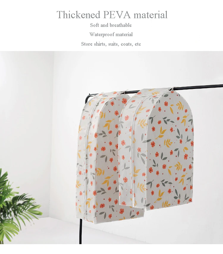 Dust Cover For More Clothes Geometric Floral Pattern Coat Suit Household Hanging Pocket Dustproof Moistureproof Breathable Case