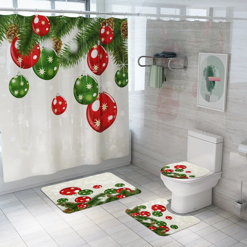 Merry Christmas Ванная комната Водонепроницаемая душевая занавеска в комплекте стойка