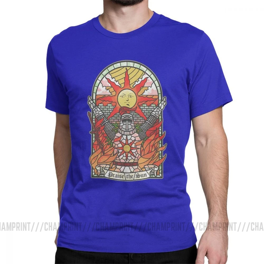 Dark Souls Artorias Of The Abyss Solaire Of Astora Praise The Sun 12964650, Мужская футболка с короткими рукавами, хипстерские хлопковые футболки - Цвет: Синий
