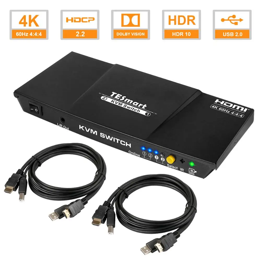 HDMI KVM переключатель 4K @ 60 Гц Поддержка USB2.0 управление устройствами 2 шт. HDCP HDR