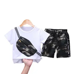 Camiseta camuflada infantil, roupas de verão para meninos e meninas