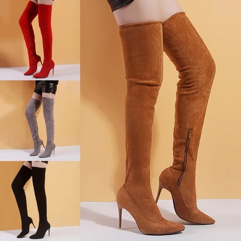 Red High Boots Female New Arrial Over-The-Knee Boots Autumn Shoes Women Pointed High-Heeled Boots Winter Thigh High Boots Ladies