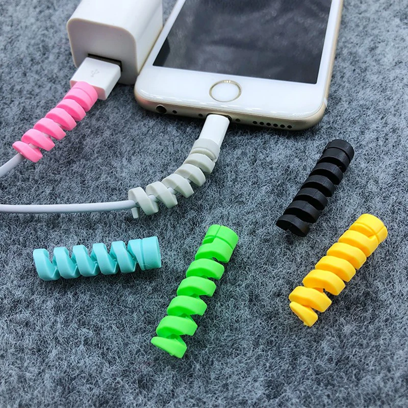 

10pcs Spiral Cable protector Bobbin winder Data Line Case Rope Protection Spring twine For iPhone Android USB Earphone tpu Cover