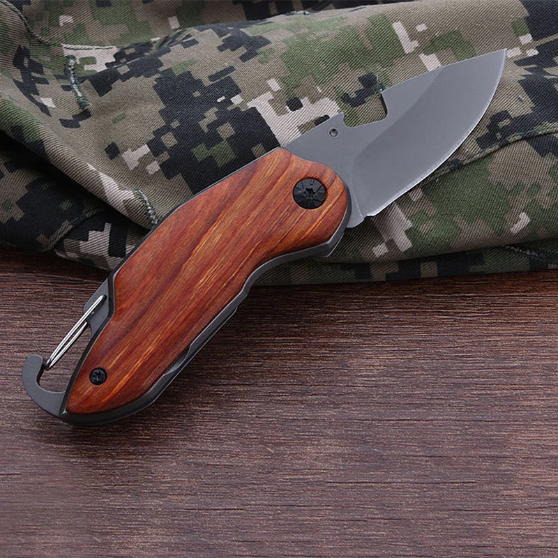Складной нож с деревянным рулем, титановый складной нож с деревянной ручкой, тактический карманный нож для выживания, маленькие походные ножи, инструменты для повседневного использования
