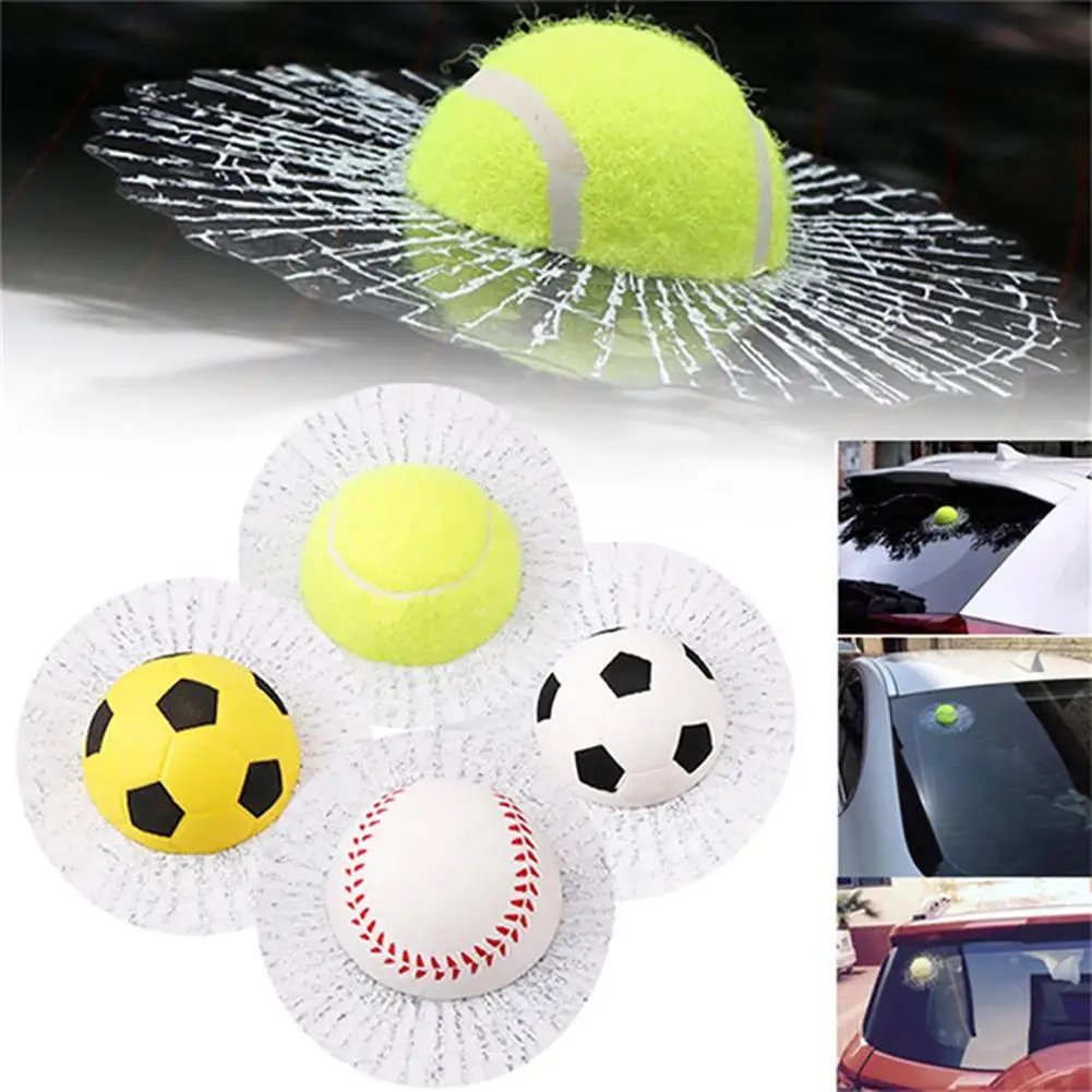 

70% HOT SALES Funny 3D Tennis Ball Basketball Football Hit Window Crack Car Sticker Decoration