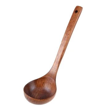 

Kitchen Cooking Straight Handle Wooden Wood Soup Scoop Spoon Ladle Brown 11" Long