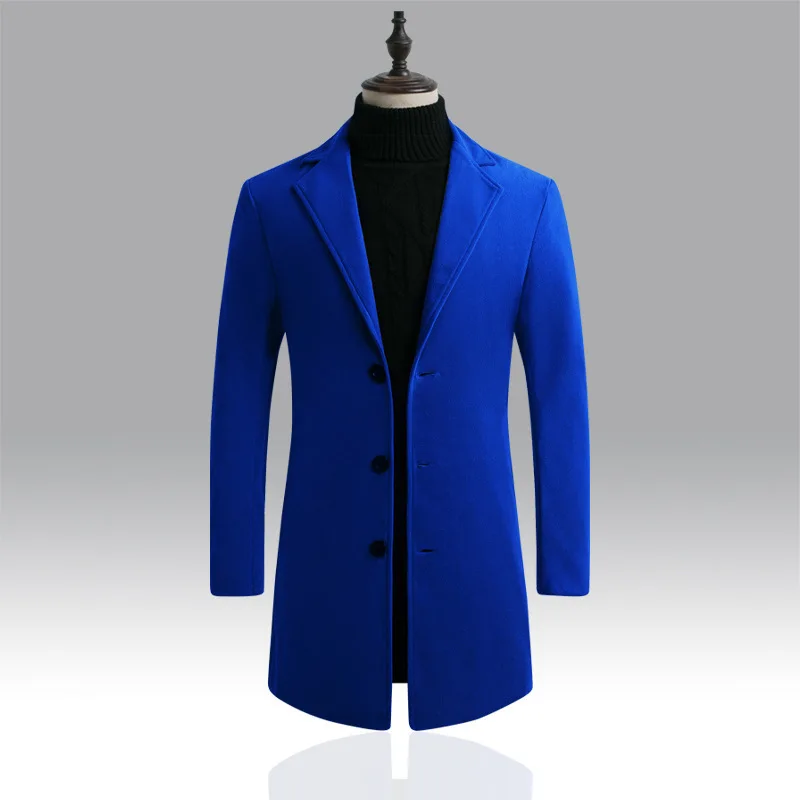 royalblue Человек шерстяное пальто с хорошей терморегуляцией Длинная ветровка Для мужчин одежда пальто свободного кроя - Цвет: royalblue
