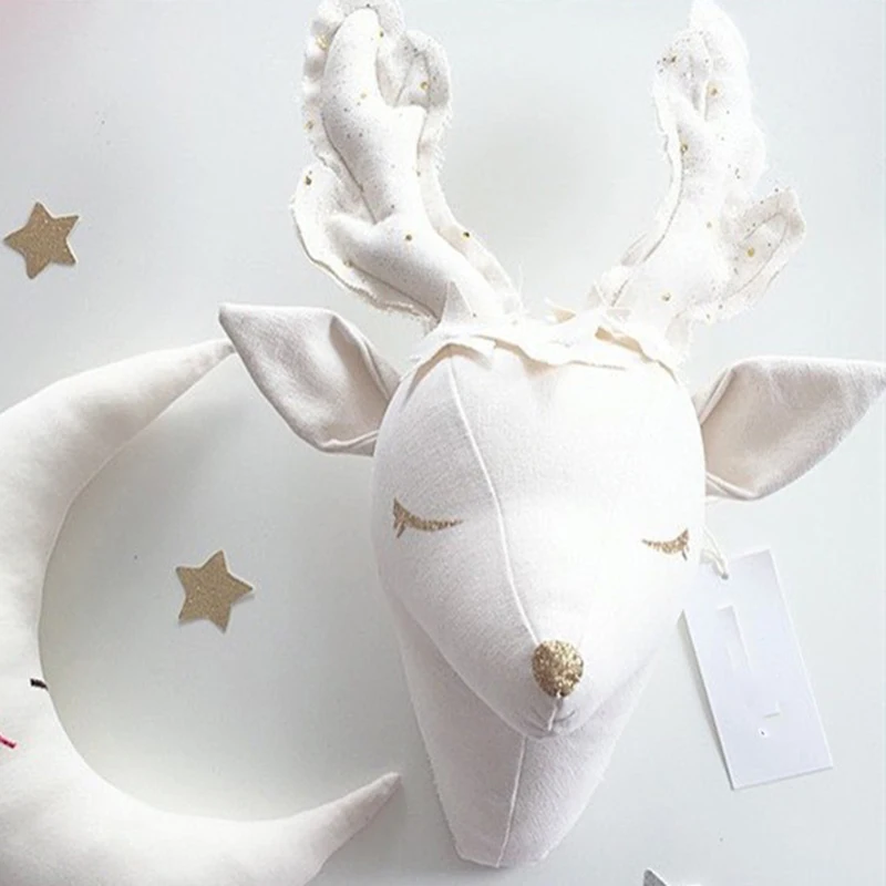 

Top-White Reindeer Wall Decorations Animals Head Toys Kids Bedroom Wall Hangings Artwork Baby Gifts Stuffed Toys