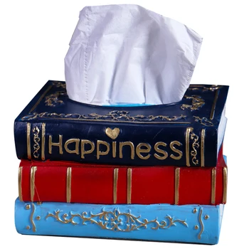 

Decorative Tissue Box Napkin Paper Cover Dispenser Storage Holder Book Shape Resin Bedroom Retro Style Living Room Home