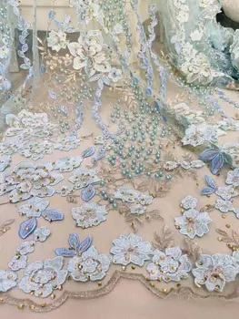 

fashionable tulle embroidery french net lace fabric Sophia-56.6833 with beads for party dress