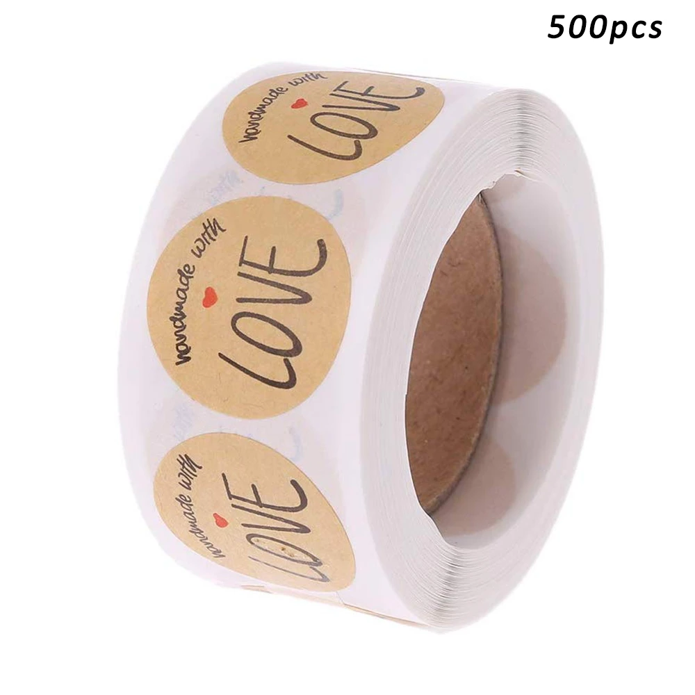 

500pcs 1'' Gift Stickers Natural Kraft Handmade With Love Stickers Seal Sticker Removable Labels for Festival Envelope Stickers