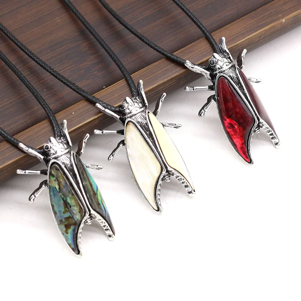 6PCS Wholesale Insect Shape Natural Abalone White Shell Alloy Pendant Necklace For Woman Jewelry Making DIY Charm Necklaces Gift