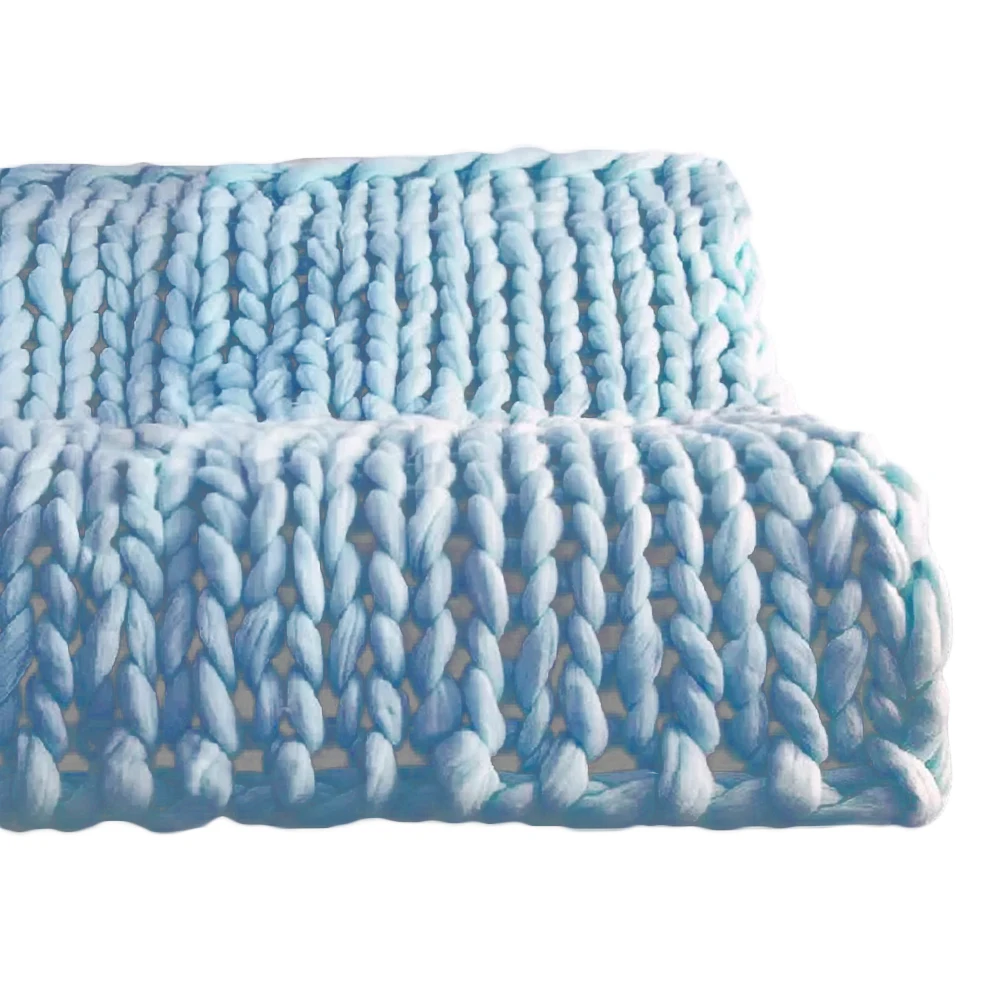 Зимнее одеяло для дивана, теплое вязаное пушистое одеяло ручной работы, шерстяное одеяло, удобные аксессуары - Цвет: Sky Blue