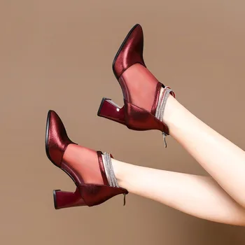 

Available PQ3-4 h 2020 new fashion footwear gauze short boots cool summer pointed high-heeled boots blue. Red