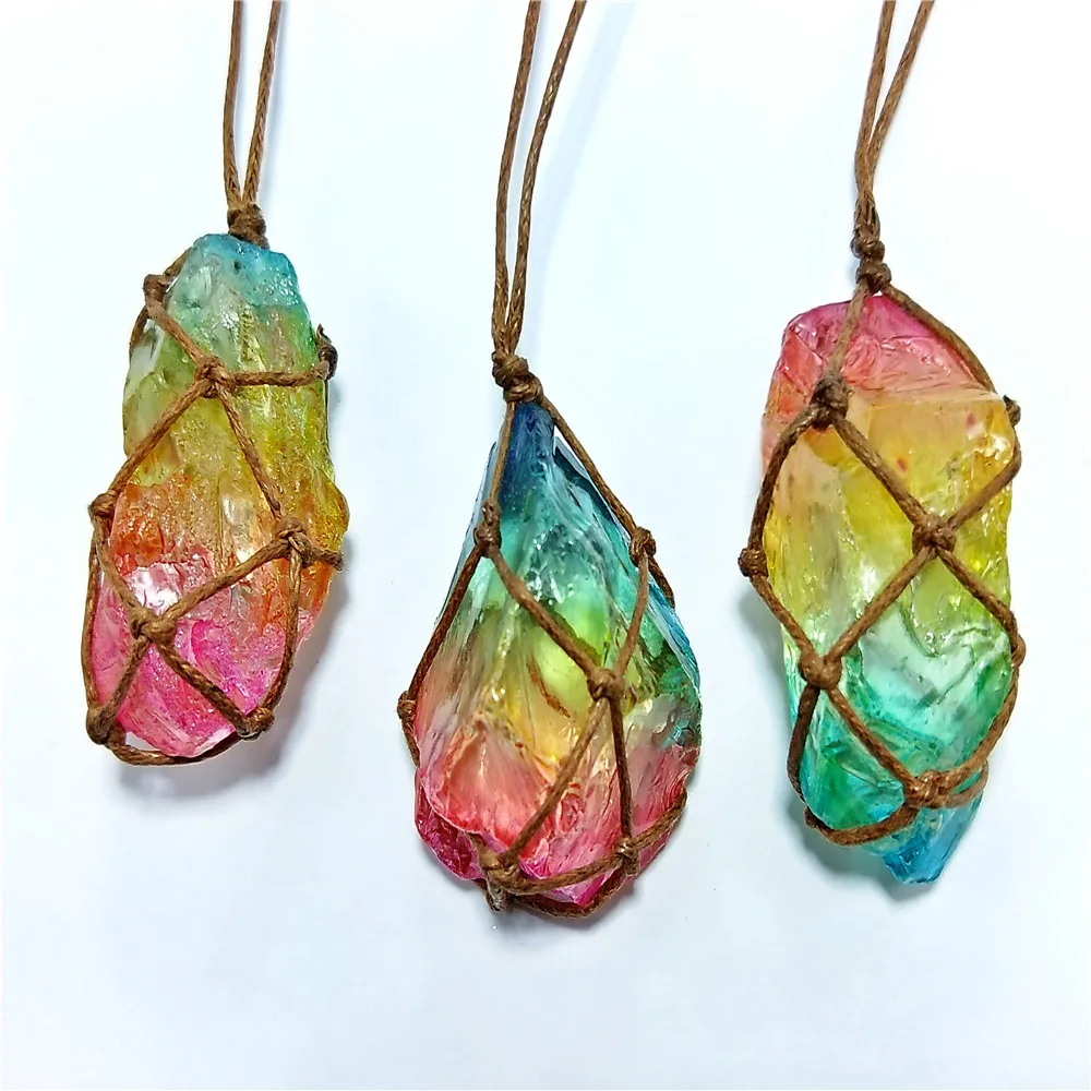 Радужный цвет белое ожерелье из природных кристаллов кулон флюорит кварцевый