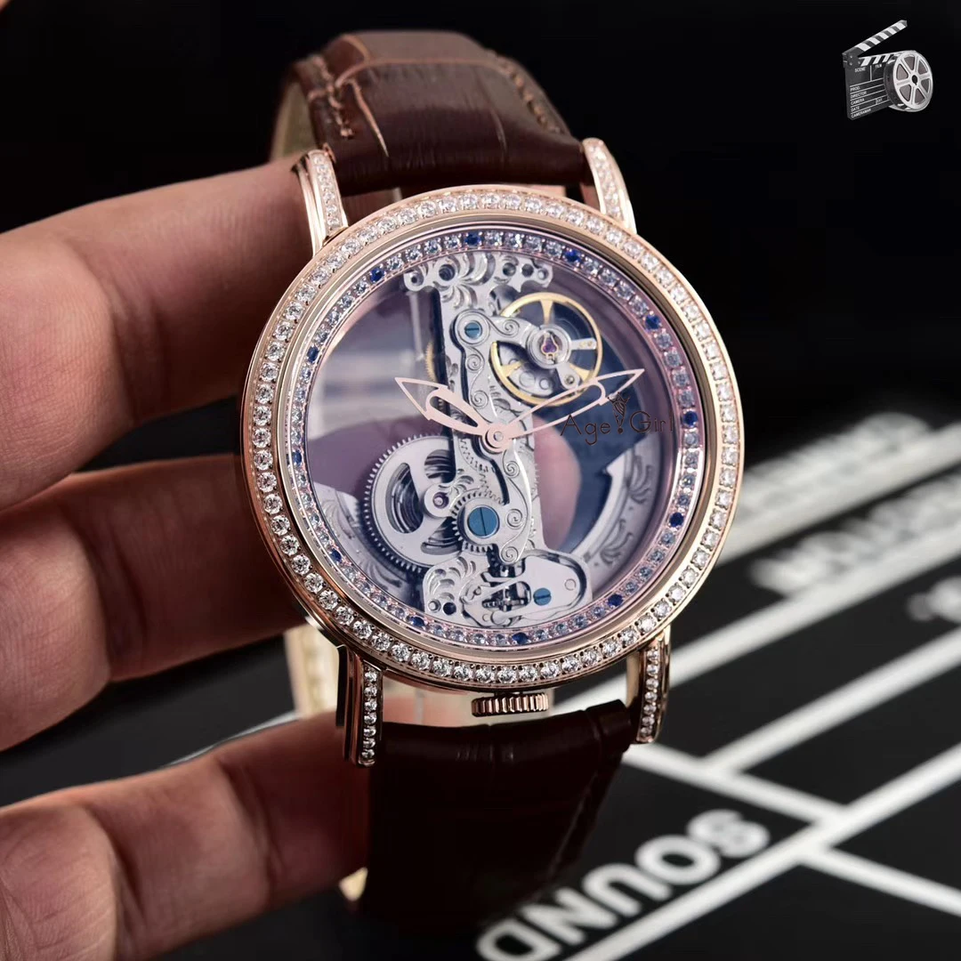  Famous Brand New Men Automatic Mechanical Watches Silver Gold Diamonds Bezel Waterproof Transparent
