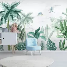 На заказ обои ручной росписью тропические растения фоновые обои с пейзажем росписи