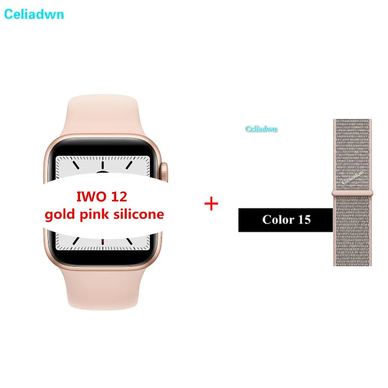 Rose Gold Pink Sand 40/44 мм серия 5 Bluetooth SIRI Смарт часы IWO 12 монитор сердечного ритма ЭКГ SmartWatch для iPhone Android телефон PK IWO 8 9 10 11 - Цвет: Rose Gold Pink Sand
