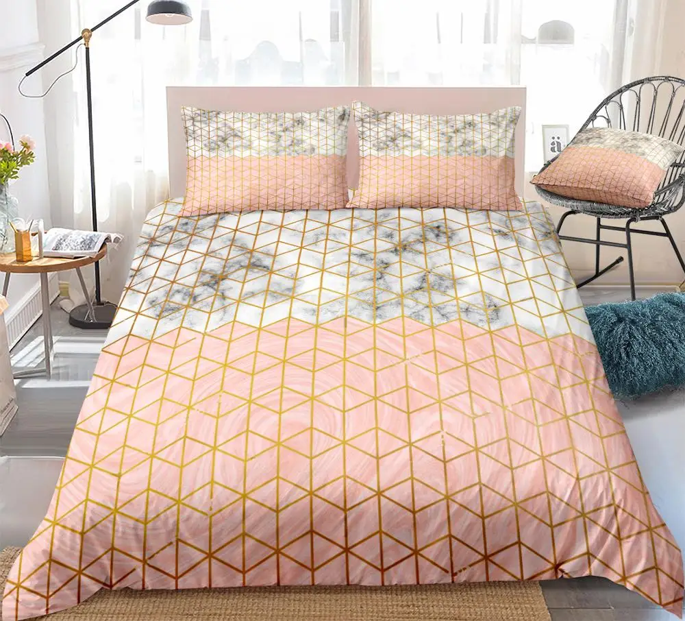 3 шт Розовый Белый Мраморный пододеяльник набор золотой геометрической формы