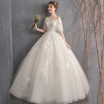 

Feerijt 2020 New Classic Off The Shoulder Boat Neck Luxury Wdding Dress Beautiful Lace Embroidery Plus Size Custom Made Dress