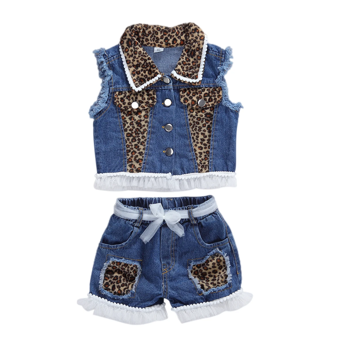 1-6Y Fashion Infant Baby Girls Leopard Clothes Sets Sleeveless Single Breasted Vest Coat Tops Shorts 2pcs