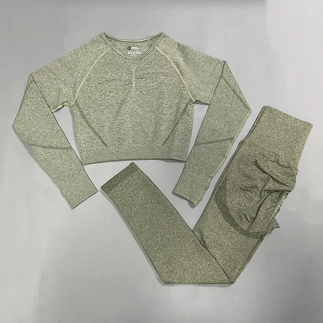 Seamless Women Yoga Set High Waist Yoga Pants Gym Clothing Women Sportswear Sport Shorts Sports T-shirt Workout Gym Set 2Pcs Set ArmyGreen