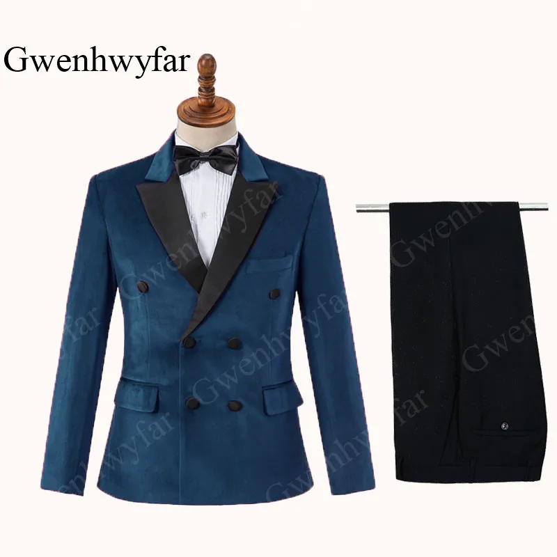 color 12 Gwenhwyfar зимний бархатный приталенный мужской костюм с отворотом темно-зеленый мужской костюм жениха для свадьбы, выпускного, мужской смокинг - Цвет: color 12