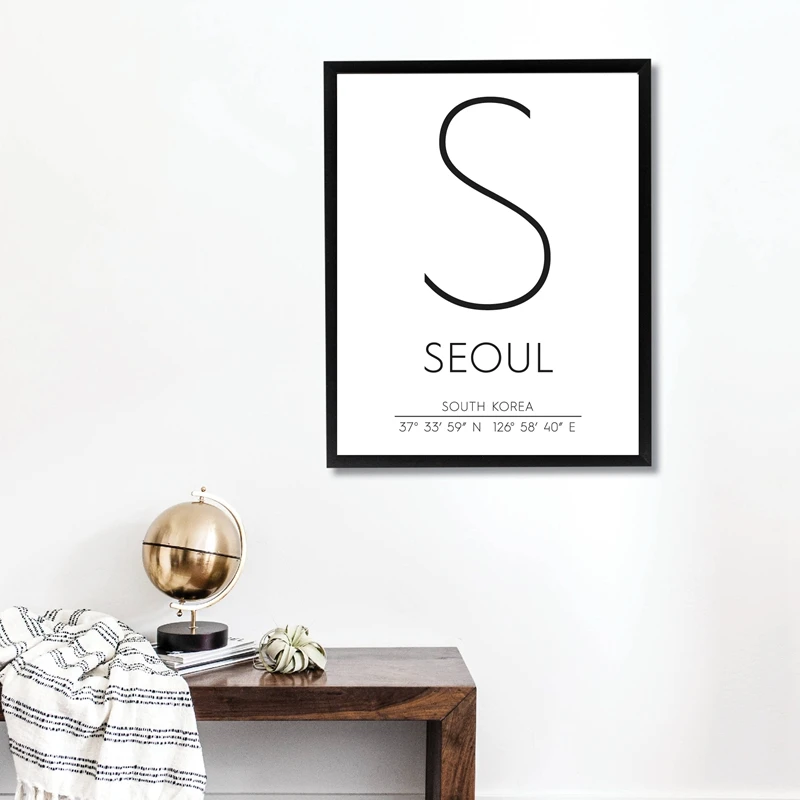 Seoul-Coordinates-Korea-City-Map-Prints-Black-and-White-Travel-Poster-Korean-Modern-Wall-Art-Pictures